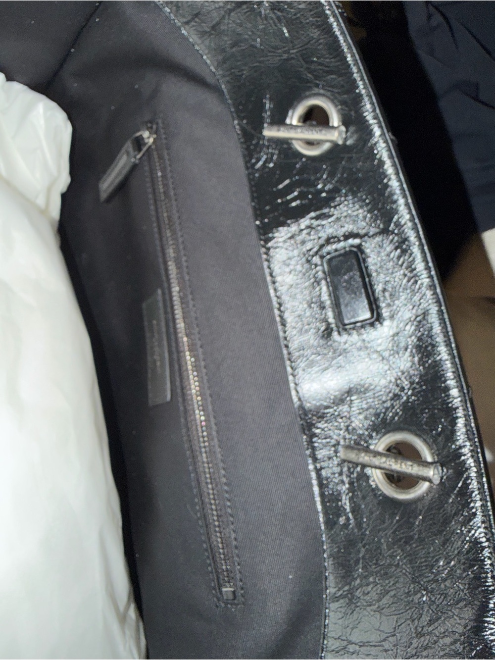 Yves Saint Laurent Black Quilted Chevron Leather Tote with Silver Chain Nikki - Picture 3 of 5